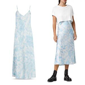 NWT All Saints IMO Tie Dye Midi Slip Dress Sz 8 Chalk/Blue Spaghetti Strap
